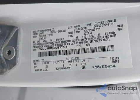 2018 Ford Escape Sel из США, поврежденный, VIN 1FMCU9HD3JUB33774